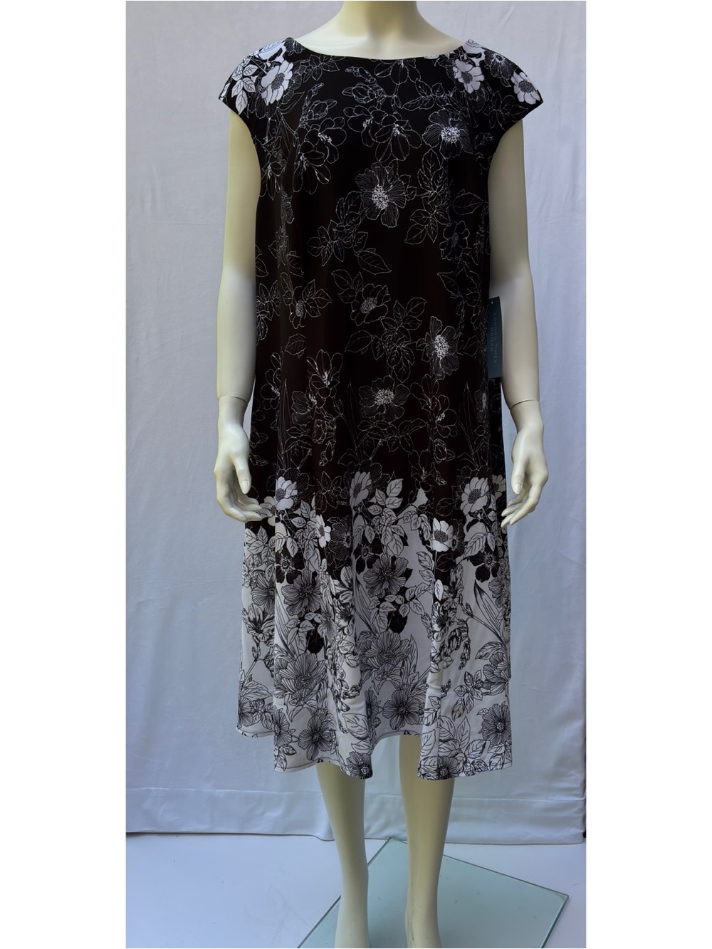 London Times Women's A-line Dress Floral Black & White Size 22W MSRP $89